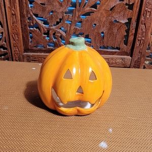 Ceramic Jack-o-lantern / Pumpkin Tea Light Candle Luminary